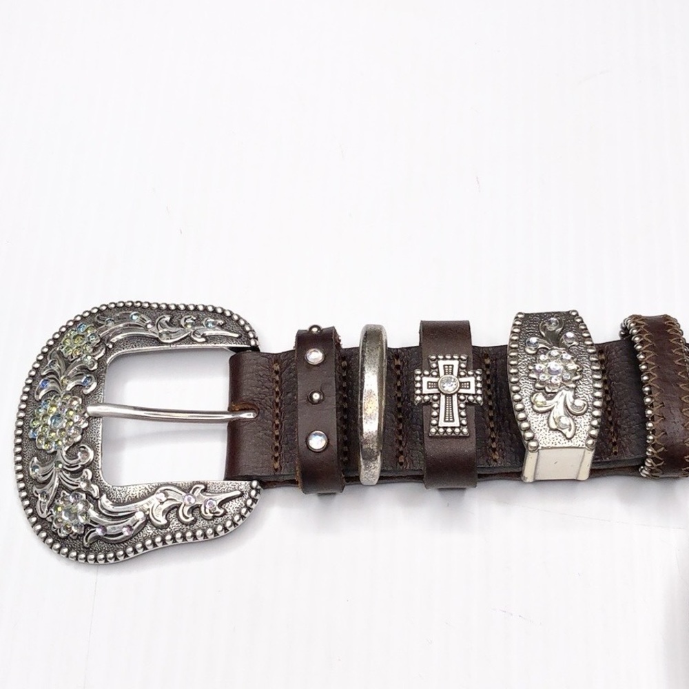 Western Rhinestone Leather Belt - Picture 5 of 7